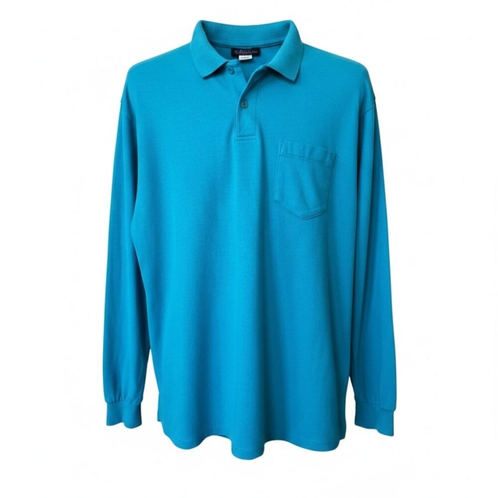 Vintage 1993 Lands End Direct Merchants USA Long Sleeve Polo Teal Large Flaw